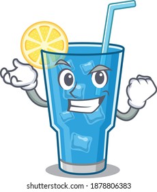 A funny cartoon design concept of blue lagoon cocktail with happy face