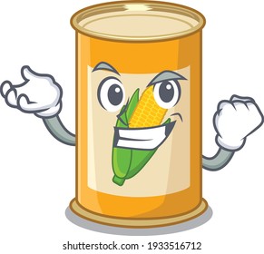 A funny cartoon design concept of corn tin with happy face