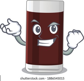 A funny cartoon design concept of glass of chocolate with happy face. Vector illustration