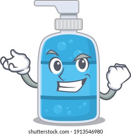 A funny cartoon design concept of hand wash gel with happy face