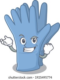 A funny cartoon design concept of medical gloves with happy face