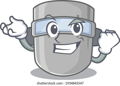 A funny cartoon design concept of welding mask with happy face