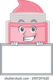 Funny cartoon design style body srub standing behind a board. Vector illustration