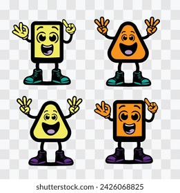 funny cartoon design, triangle and rectangle shape happy cartoon  