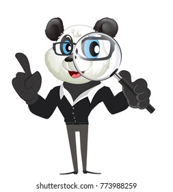 Funny cartoon detective panda on white background