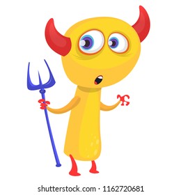 Funny cartoon devil with trident. Vector clipart