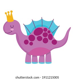 funny cartoon dino stegosaurus animal style white background vector illustration
