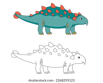 Funny cartoon dinosaur Ankylosaurus. Illustration for coloring book