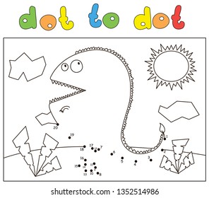 Funny cartoon dinosaur. Dot to dot educational game for kids