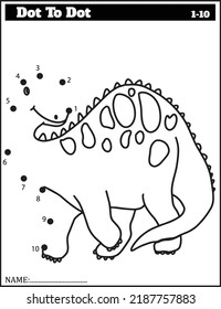 Funny cartoon dinosaur. Dot to dot game for kids, Numbers Worksheet.