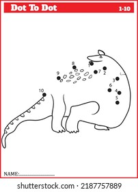 Funny cartoon dinosaur. Dot to dot game for kids, Numbers Worksheet.