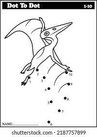 Funny cartoon dinosaur. Dot to dot game for kids, Numbers Worksheet.