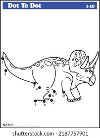 Funny cartoon dinosaur. Dot to dot game for kids, Numbers Worksheet.