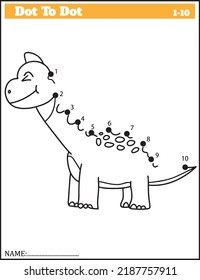 Funny cartoon dinosaur. Dot to dot game for kids, Numbers Worksheet.