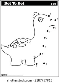 Funny cartoon dinosaur. Dot to dot game for kids, Numbers Worksheet.
