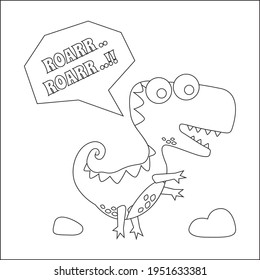 Funny cartoon dinosaur drawing as vector, Cartoon isolated vector illustration, Creative vector Childish design for kids activity colouring book or page.