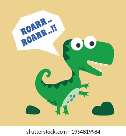 Funny cartoon dinosaur drawing as vector, Creative vector childish background for fabric, textile, nursery wallpaper, poster, card, brochure. and other decoration.