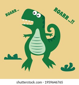 Funny cartoon dinosaur drawing as vector, Creative vector childish background for fabric, textile, nursery wallpaper, poster, card, brochure. and other decoration.
