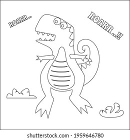 Funny cartoon dinosaur drawing as vector, Cartoon isolated vector illustration, Creative vector Childish design for kids activity colouring book or page.