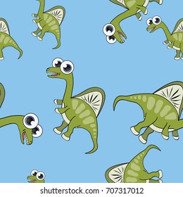 Funny cartoon dinosaur seamless pattern. Vector illustration