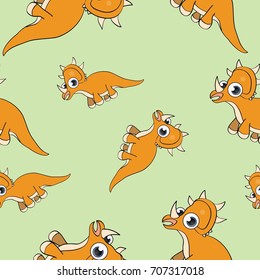 Funny cartoon dinosaur seamless pattern. Vector illustration