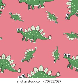 Funny cartoon dinosaur seamless pattern. Vector illustration