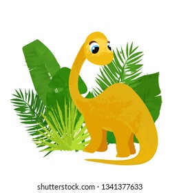Funny Cartoon dinosaur. Vector illustration, poster, card, print