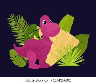 Funny Cartoon dinosaur. Vector illustration, poster, card, print