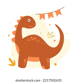 Funny cartoon dinosaur. Vector illustration