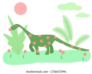 Funny cartoon dinosaur. Vector image on a white background.