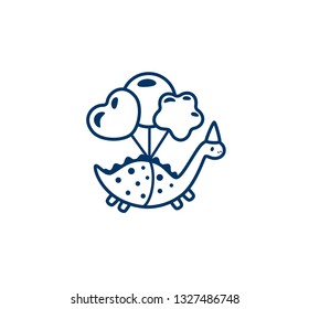 Funny cartoon dinosaurs with balloons illustration icon. Vector illustration