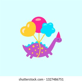 Funny cartoon dinosaurs with balloons illustration icon. Vector illustration