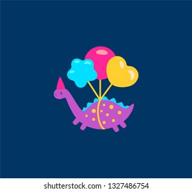 Funny cartoon dinosaurs with balloons illustration icon. Vector illustration