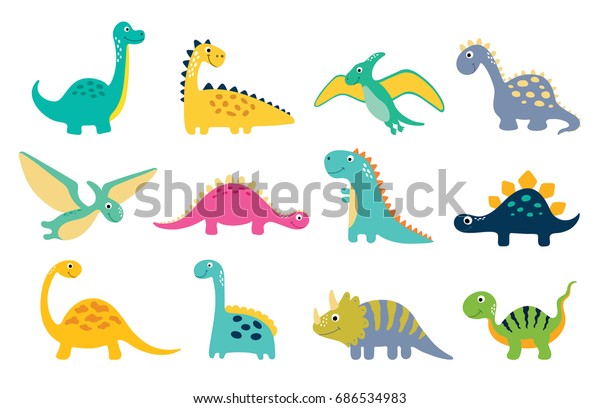 Funny Cartoon Dinosaurs Collection Stock Vector Royalty Free