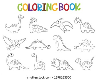 Funny Cartoon Dinosaurs Collection Coloring Book Stock Vector (Royalty ...