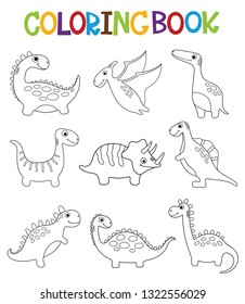 Funny cartoon dinosaurs collection.  Coloring book. Vector illustration.