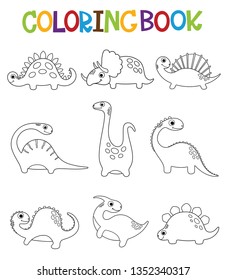 Funny cartoon dinosaurs collection.  Coloring book. Vector illustration.