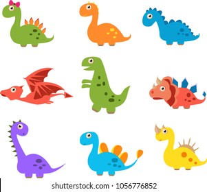 Funny cartoon dinosaurs collection vector illustration