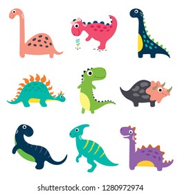 Funny cartoon dinosaurs collection. Vector illustration