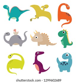 Funny cartoon dinosaurs collection. Vector illustration