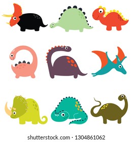 Funny cartoon dinosaurs collection. Vector illustration