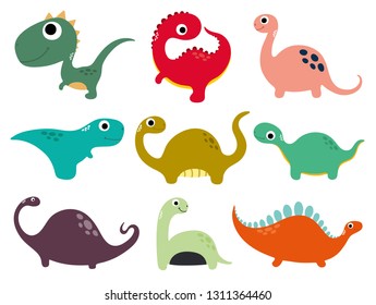 Funny cartoon dinosaurs collection. Vector illustration.