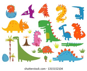 Funny cartoon dinosaurs collection. Vector illustration