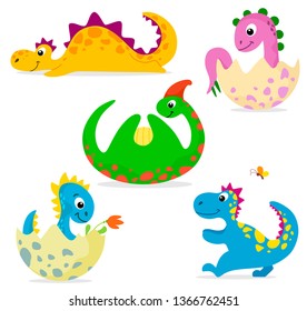 Funny cartoon dinosaurs collection. Vector dinosaurs on white background.