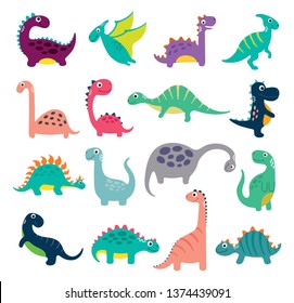 Funny cartoon dinosaurs collection. Vector illustration