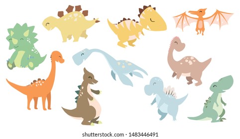 Funny cartoon dinosaurs collection vector illustration