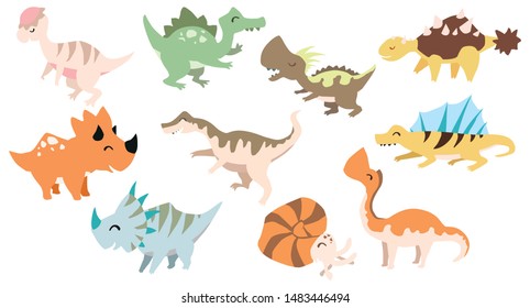 Funny cartoon dinosaurs collection vector illustration
