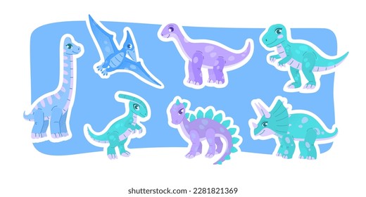 Funny cartoon dinosaurs collection. Vector cute illustration