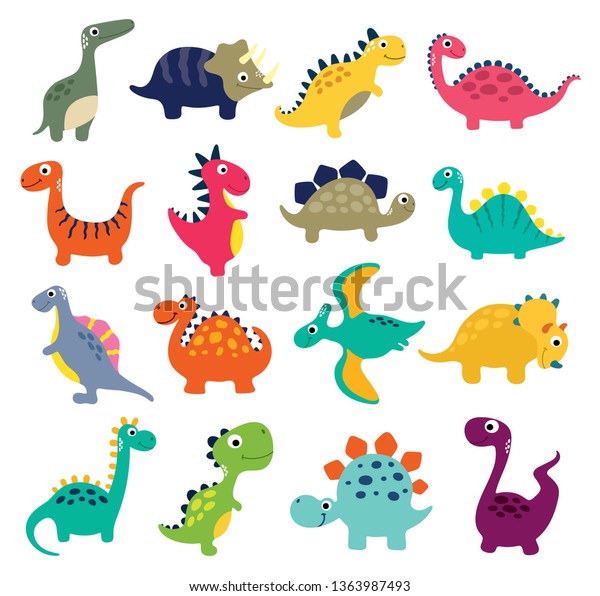 Funny Cartoon Dinosaurs Collection Vector Illustration Stock Vector ...