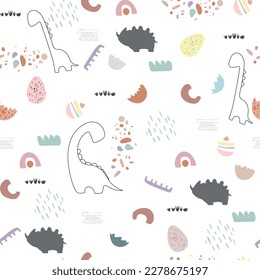  Funny cartoon dinosaurs  and eggs.  Hand drawn vector doodle set for kids. Good for textiles, nursery, wallpapers, wrapping paper, clothes. 
